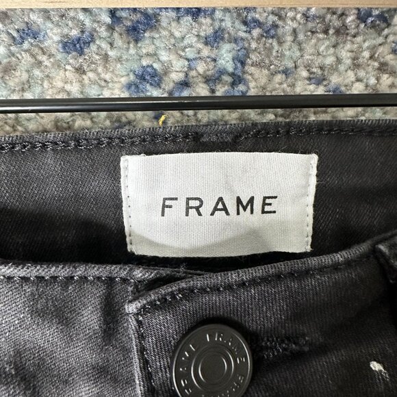 Frame Le Mini Boot Jeans Womens 27 Black Dark Wash Mid Rise Stretch Bootcut - Picture 5 of 9